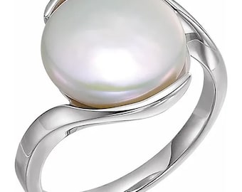 Sterling Silver Coin Pearl Ring with Cult. Fresh Water Pearl in sz 7