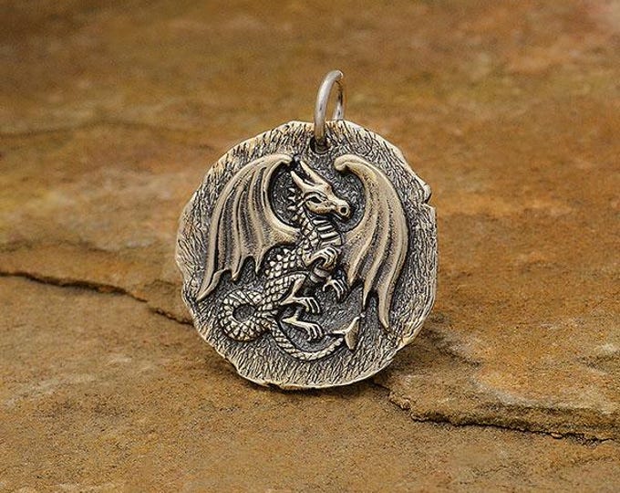 Sterling Silver Ancient Coin Charm - Dragon 24x20mm