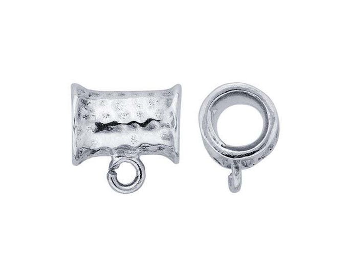 Sterling Silver Hammered Tube Bail with Perpendicular Ring, 8.5 x 8mm
