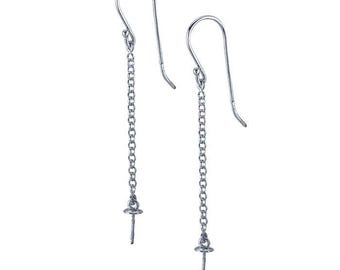 Sterling Silver Rhodium-Plated 3.9mm Pearl Ear Wire Mounting with Chain, sold in pairs
