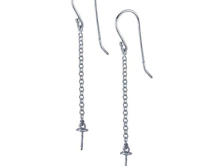 Sterling Silver Rhodium-Plated 3.9mm Pearl Ear Wire Mounting with Chain, sold in pairs