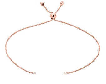14K Rose Gold 1mm Diamond-Cut Wheat Chain Bracelet Component, Adjustable