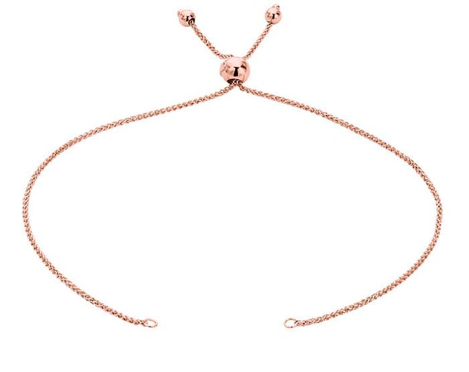 14K Rose Gold 1mm Diamond-Cut Wheat Chain Bracelet Component, Adjustable