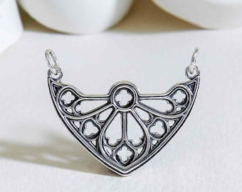 Silver Cathedral Rose Window Pendant Festoon 23x28mm