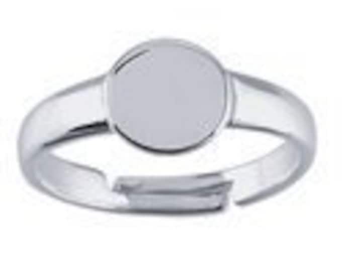925 sterling silver adjustable ring with 8mm round pad