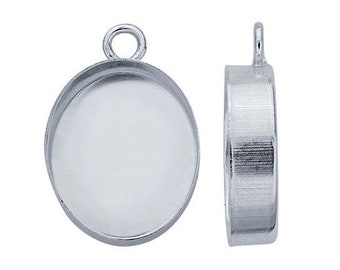 Sterling silver 12 x 10mm oval high-wall cabochon pendant mounting