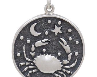 Sterling Silver Astrology Cancer Pendant 24x18mm