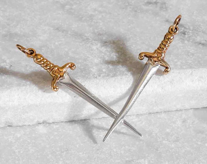 Mixed Metal Crossed Swords Pendant Festoon 32x50mm