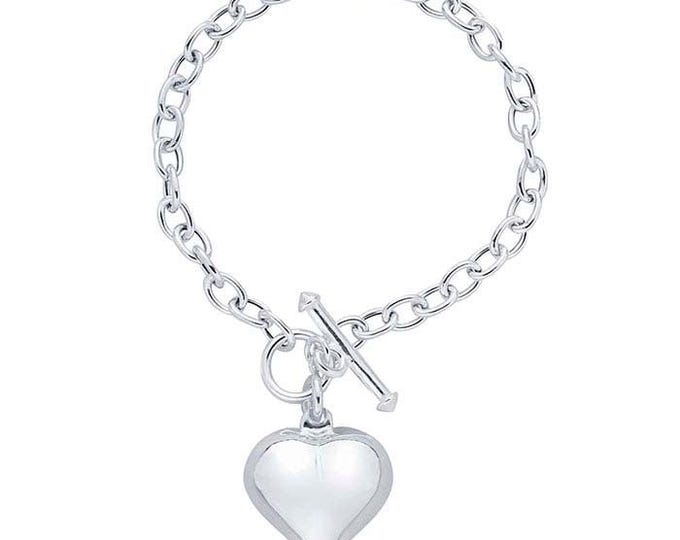 Sterling Silver 5.2mm Cable Chain Bracelet with Puff Heart Charm