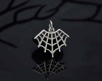 Sterling Silver Spider Web Charm 18x17mm