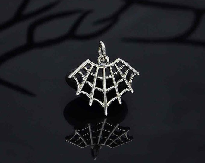 Sterling Silver Spider Web Charm 18x17mm