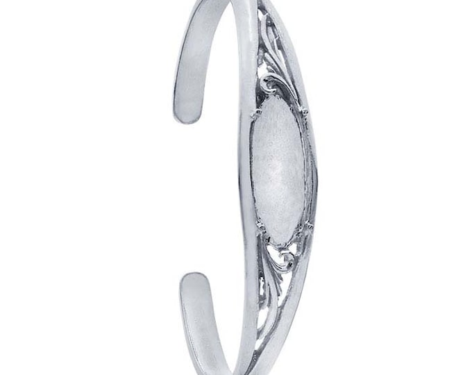 Sterling Silver 22 x 8mm Oval Filigree Cuff Bracelet Mounting