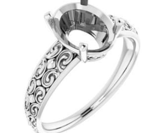 Vintage-Inspired Solitaire Ring in Sterling Silver, customizing available in different metals and settings