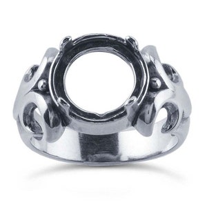 Sterling Silver Fleur de Lis Round Cabochon Ring Mounting, SZ 7 & 8