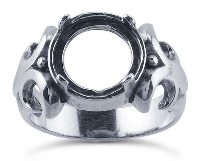 Sterling Silver Fleur-de-Lis 10mm Round Cabochon Ring Mounting