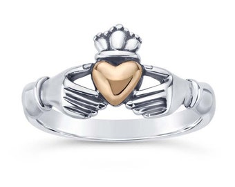 Sterling Silver Claddagh Ring with Bronze Heart
