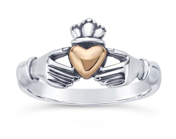 Sterling Silver Claddagh Ring with Bronze Heart