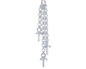 Sterling Silver 3-Strand Component with Cup and Peg, Pearl Earrings, Pearl Pendant Setting,