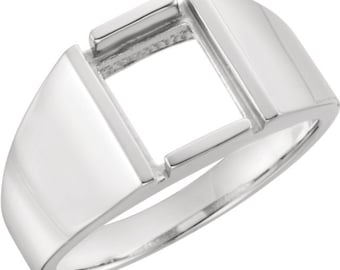 Mens Ring Mounting in Sterling Silver or 10k Gold, or 14k Gold, Emerald Cut