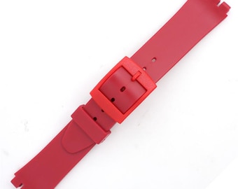 Red Silicone Generic Swatch Watch Band 14mm Wide and Fits 12mm Notched Case