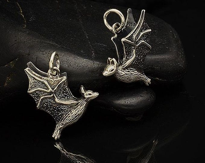 Sterling Silver Flying Bat Charm 16x13mm