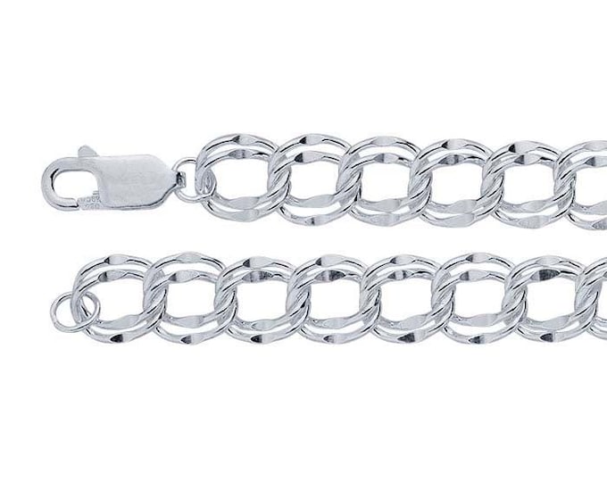 Sterling Silver 7mm Dapped Double-Cable Chain Charm Braceletin 7 or 8 inch