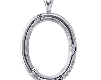 Sterling Silver Seaside Oval Cameo or Cabochon Pendant Mounting
