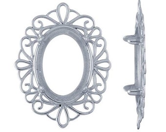 Sterling Silver 18 x 13mm Oval Cameo or Cabochon Frame 4-Prong Setting