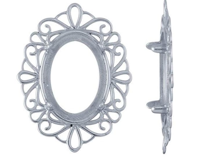 Sterling Silver 18 x 13mm Oval Cameo or Cabochon Frame 4-Prong Setting