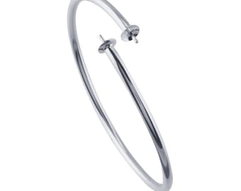 Sterling Silver Bangle Bracelet with Pearl Cups and Pegs.