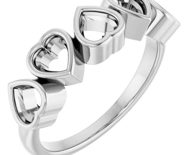 4x4 mm Heart Bezel-Set Five-Stone Ring, in Sterling Silver, 14k yellow or white Gold. Set with Lab Diamonds or Black Onyx