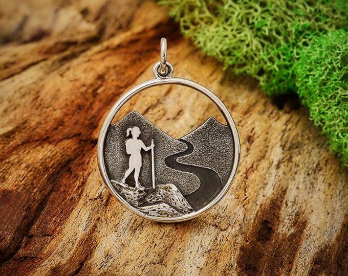 Sterling Silver Hiking Girl Charm 25x19mm