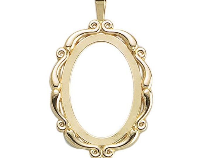 14K Yellow Gold Legendary Cameo or Cabochon Pendant Frame Mounting