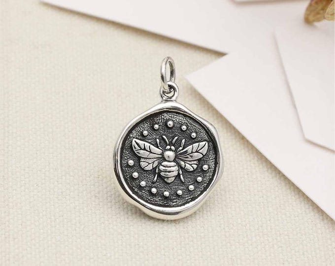 Sterling Silver Wax Seal Bee Charm 22x15mm