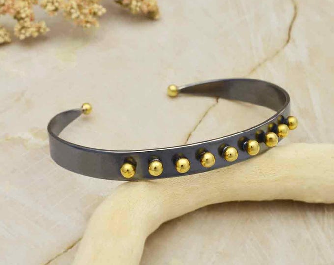 Mixed Metal Black Cuff Bracelet with Bronze Granulation