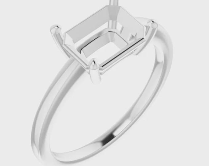 Emerald Cut Solitaire Ring Mounting: Sterling Silver, 10k or 14k Gold