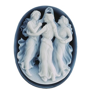 Oval   Two-Layer Black Agate Three Graces Cameo
