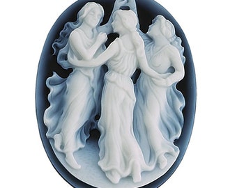 Oval   Two-Layer Black Agate Three Graces Cameo
