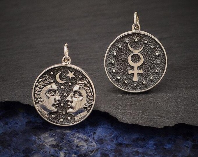 Sterling Silver Astrology Gemini Pendant 24x18mm