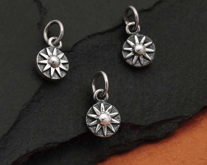 Sterling Silver Mini Sun Coin Charm 12x6mm