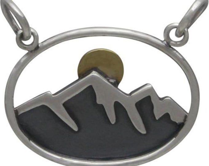 Silver Oval Mountain Pendant with Bronze Sun 18x20mm