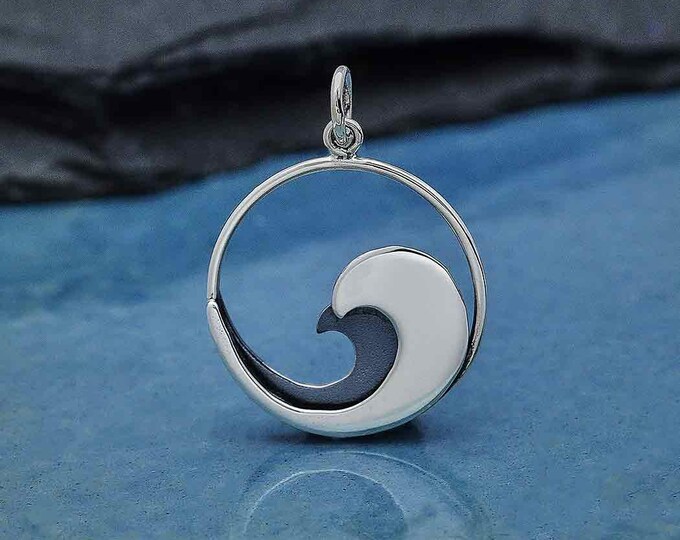Sterling Silver Double Layer Wave Charm 25x18mm
