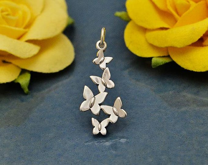 Sterling Silver Butterfly Cluster Charm 27x12mm