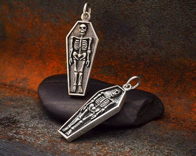 Sterling Silver Skeleton Charm in Coffin 29x10mm