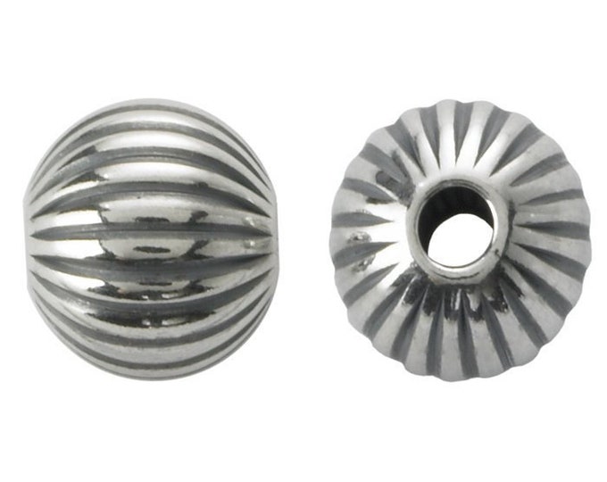 Sterling silver round corrugated seamless bead, choose your size