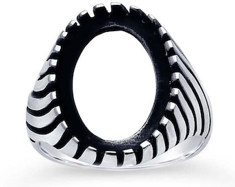 Men's 925 sterling silver oval cabochon ring mounting, size options available