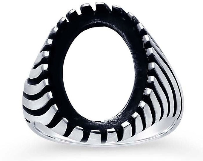 Men's 925 sterling silver oval cabochon ring mounting, size options available
