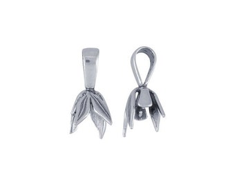 Sterling silver leaves pendant with pinch bail mounting