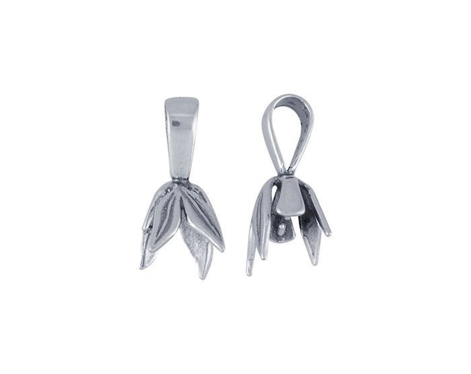 Sterling silver leaves pendant with pinch bail mounting