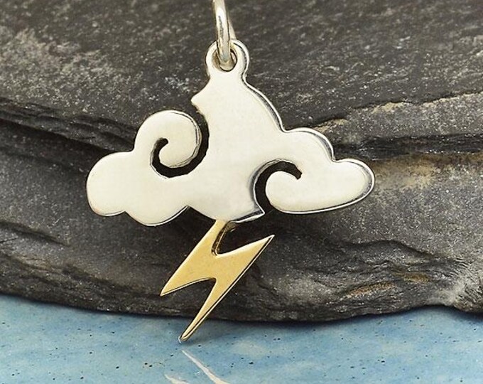 Sterling Silver Cloud Charm w Bronze Lightning Bolt 21x17mm